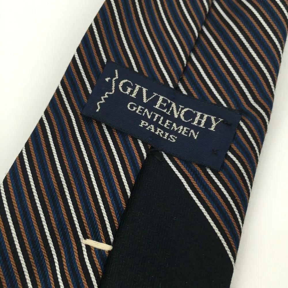 Vintage 1970s Givenchy Gentlemen Paris Tie Navy Blue Striped Skinny Necktie - Picture 6 of 12